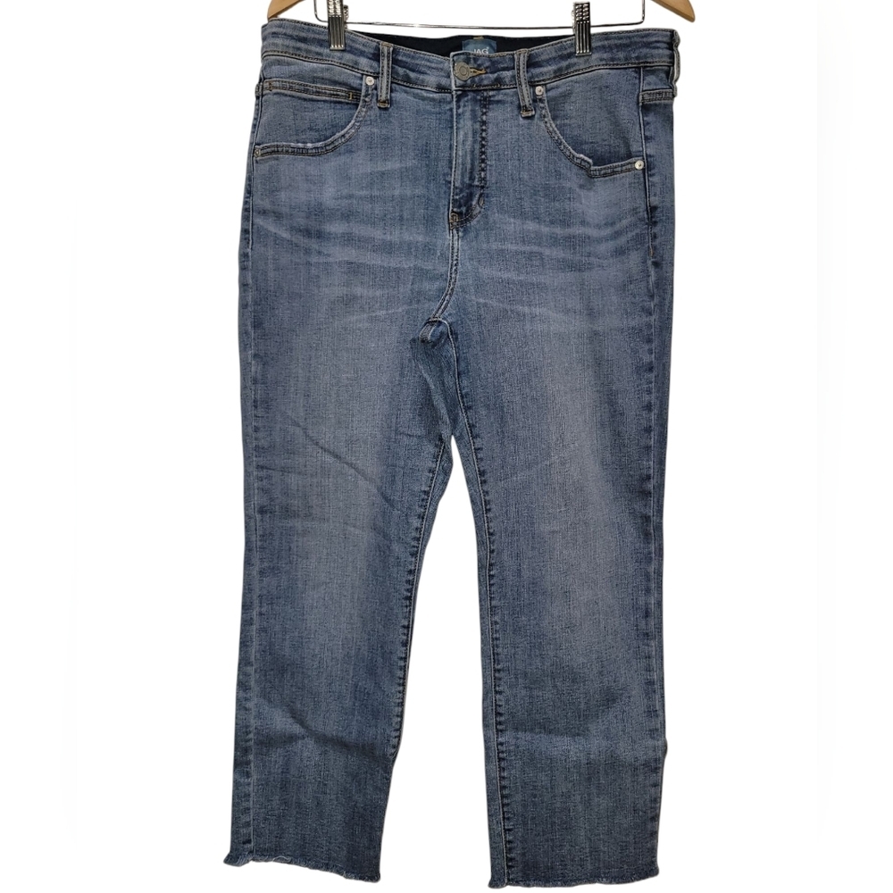 Sz 16/26 JAG Wide Elastic Waist Mediumwash Raw Hem RUBY STRAIGHT CROP Denim Jean